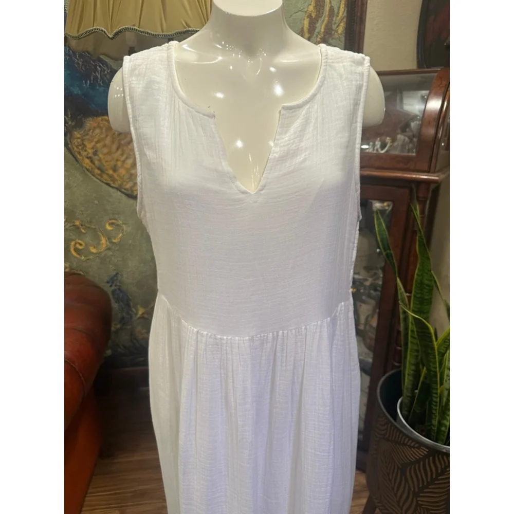 Boho Chic White Cotton Gauze Tiered Maxi Dress XL - Picture 4 of 11